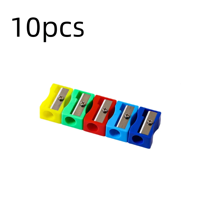 10 stuks mini gekleurde rechthoekige plastic puntenslijper met één gat voor basisschoolleerlingen, handmatig draaiende potloodslijper