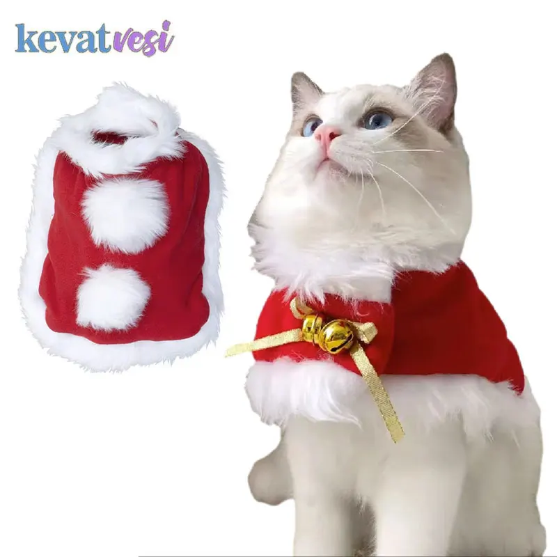 

Christmas Cat Costume Xmas Pet Cloak with Bells for Small Cats Puppy Kitten Shawl Cosplay Costume Cat Cloak Cape Pet Supplies