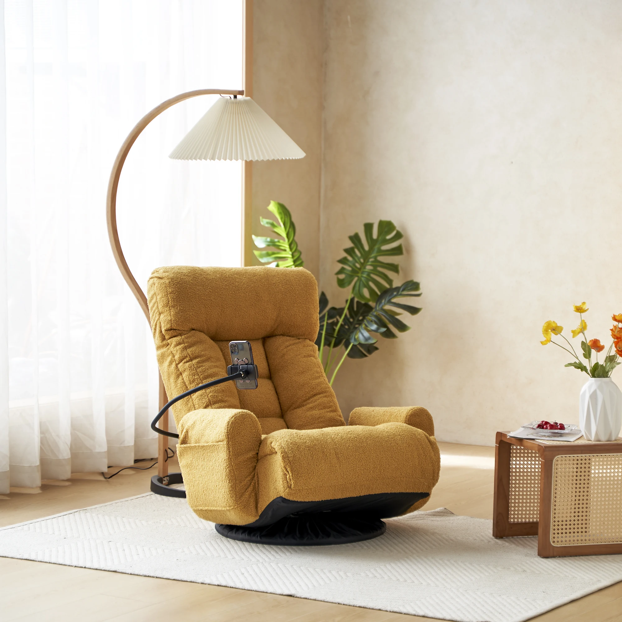 #&S  360 Degree Rotatable Sofa Chair Adjustable Head Waist Game Lounge Chair for Living Room Fabric Material Furniture~