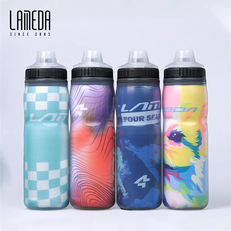 LAMEDA Bike Bottle Keep Ice Thermos Kettle 600ml Push Type Autumn Winter Cycling Portable Outdoor Sport Water Cup