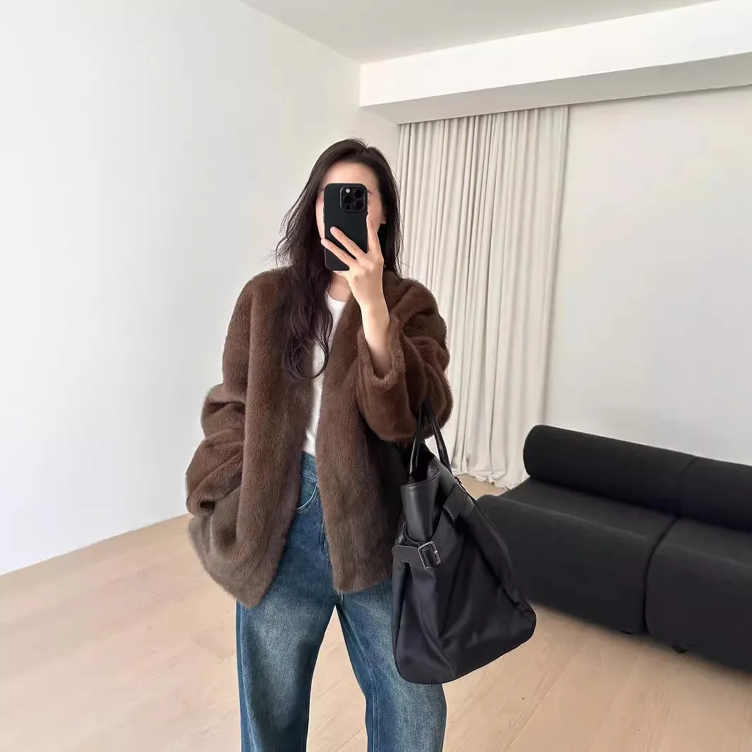 Faux Fur Coats Women Elegant Splice Jackets Short Coat Thick Warm Y2k Streetwear Work Outerwear 2025 Autumn Winter Overcoat