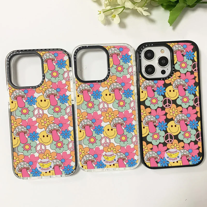 Retro Smile Mushroom Case For Iphone 11 14 15 Pro Max Clear Silicone Soft Funda 12 13 Pro 7 Plus XR XS Shockproof Bumper Cover