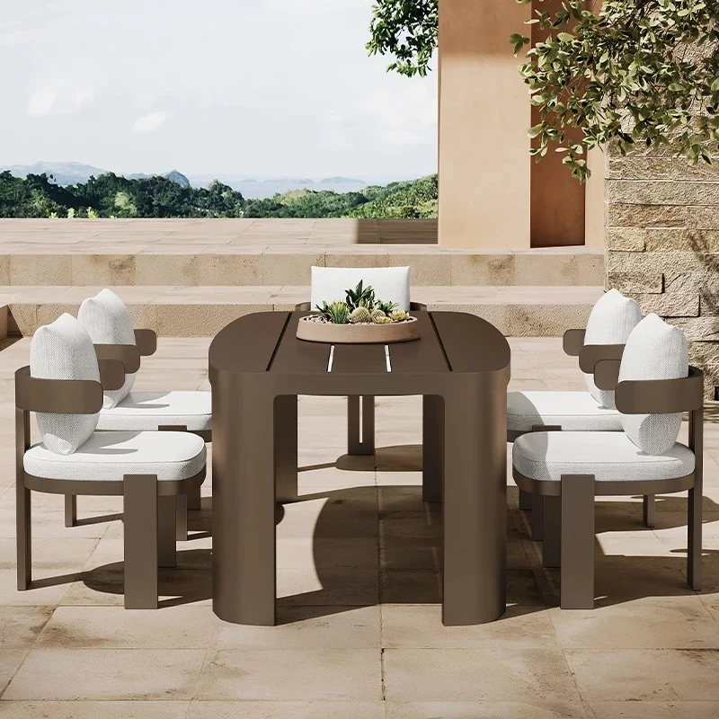 Terno ao ar livre de metal móveis ao ar livre hotel jardim cadeira conjunto villa mesa resort pátio ao ar livre jantar cadeira conjunto