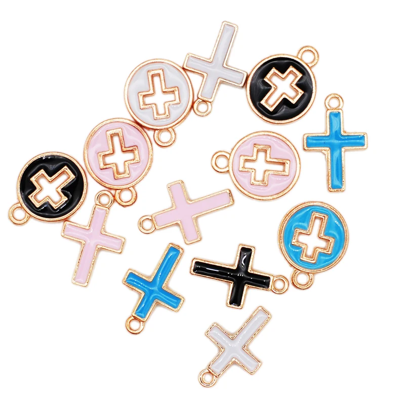 30pcs/lot Candy Color Cross Oil Drop Charms DIY Bracelet Necklace Making Pendant For DIY Handmade Jewelry