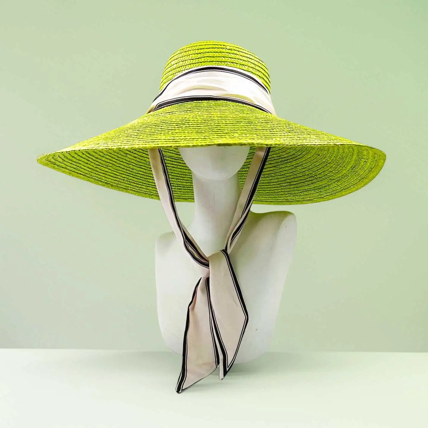 

18cm brim women's straw hat new style sun hat straw hat French retro green woven female sunshade dome