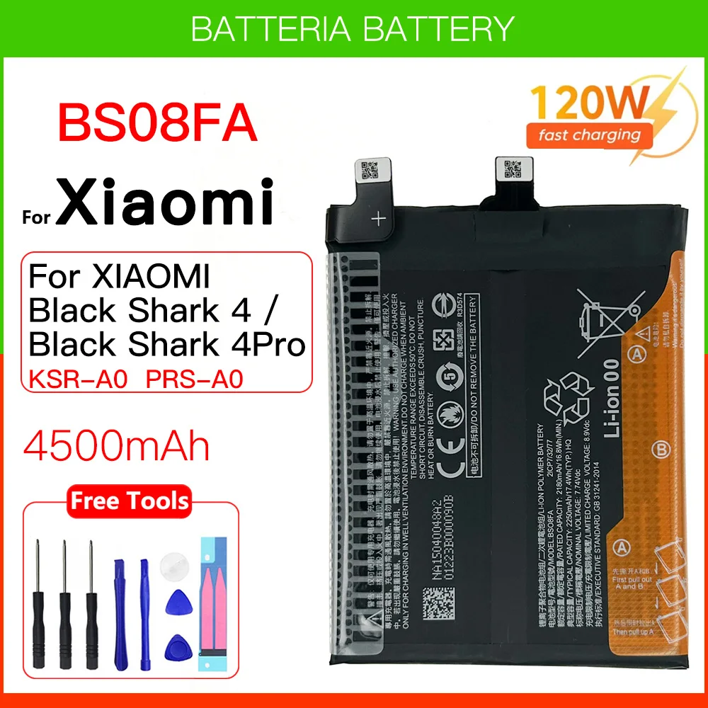 Genuine 120W Fast Charge Replacement Battery 4500mAh BS08FA Battery For Xiaomi Black Shark 4Pro 4S 4 Pro Phone Bateria+Free Tool
