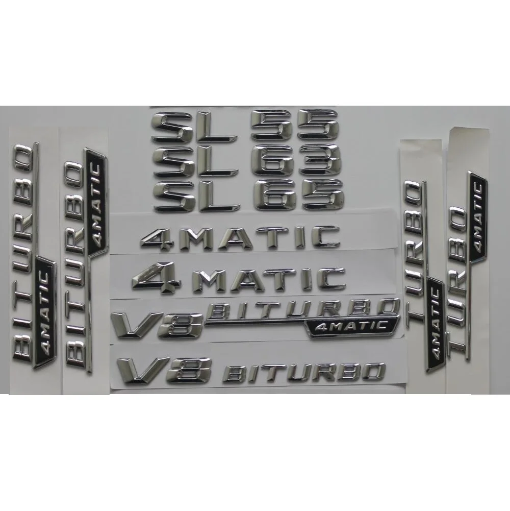 

Chrome Shiny Silver Car Trunk Rear Number Letters Words Emblems Sticker for Mercedes Benz SL55 SL63 SL65 AMG 4MATIC