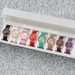 8PCS/Set Fashion Roma Dial Women Quartz Watches Casual Leather Band Ladies Dress Quartz Watch（Without Box）