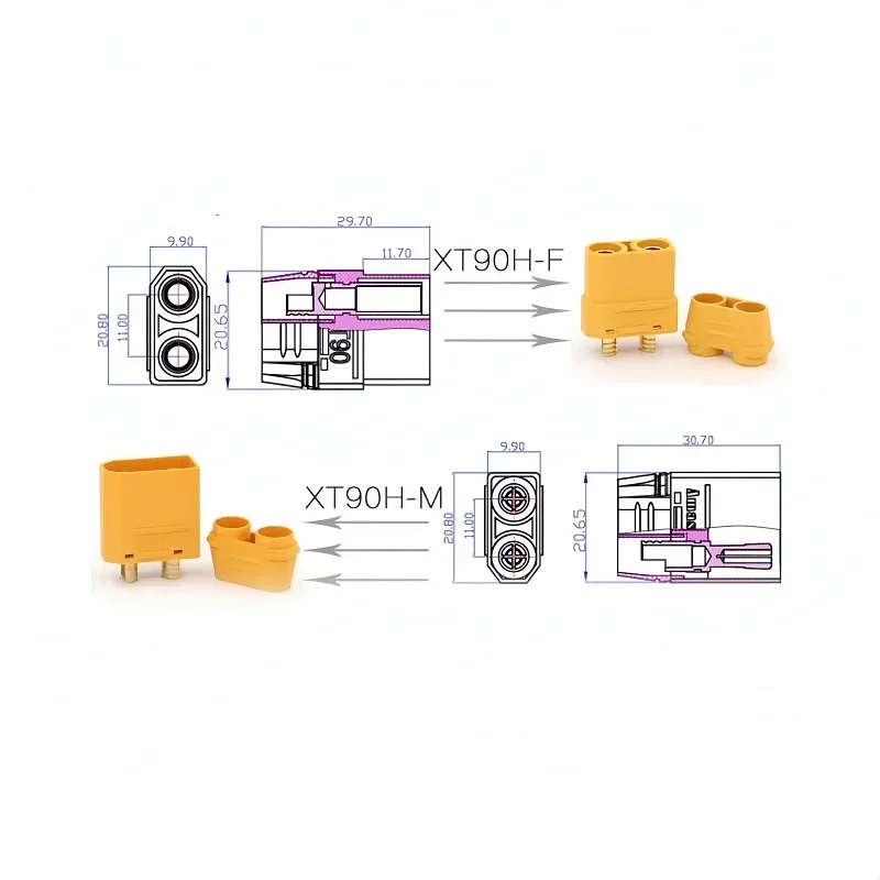 Piezas de Avión RC de cabeza macho/hembra XT90, modelo de barco, ala fija, batería de litio de varios ejes, conector ESC, enchufe de puerto de alimentación