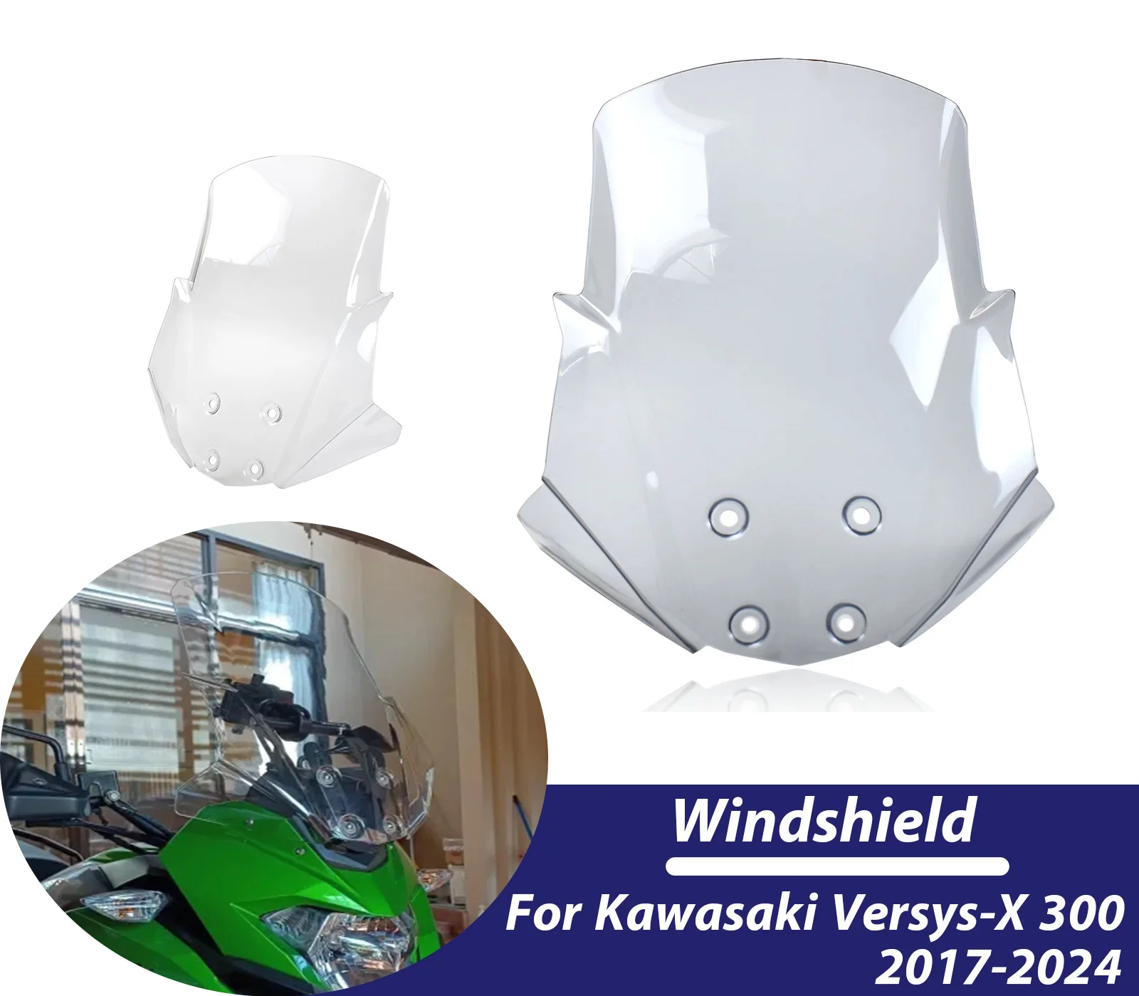 

For Versys-X300 Windshield Windscreen For Kawasaki Versys-X 300 2017-2024 VersysX300 Air Wind Deflectors Motorcycle Front Screen