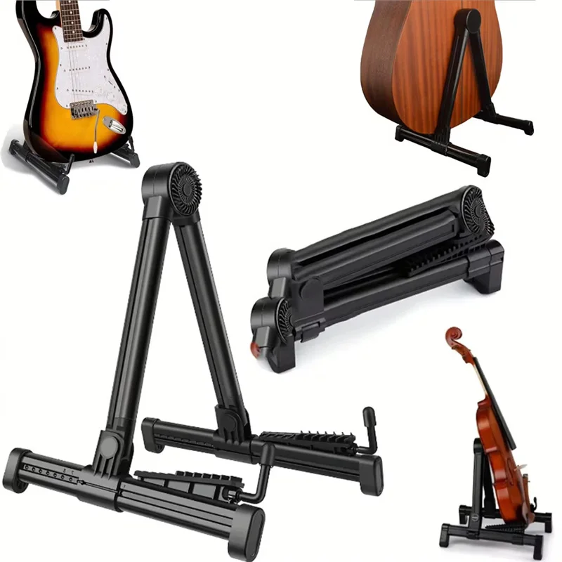 

Черная пластиковая подставка для гитары, регулируемая складная конструкция, нескользящий держатель на резиновой подушке для акустических и электрогитар, универсальная посадка