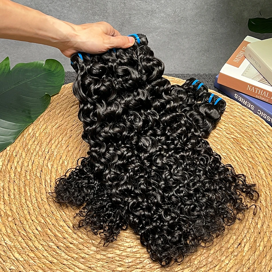18A Волна воды Необработанные девственные пучки человеческих волос Двойной уток Натуральный черный цвет Вьетнамские вьющиеся волосы Плетение наращивания для женщин