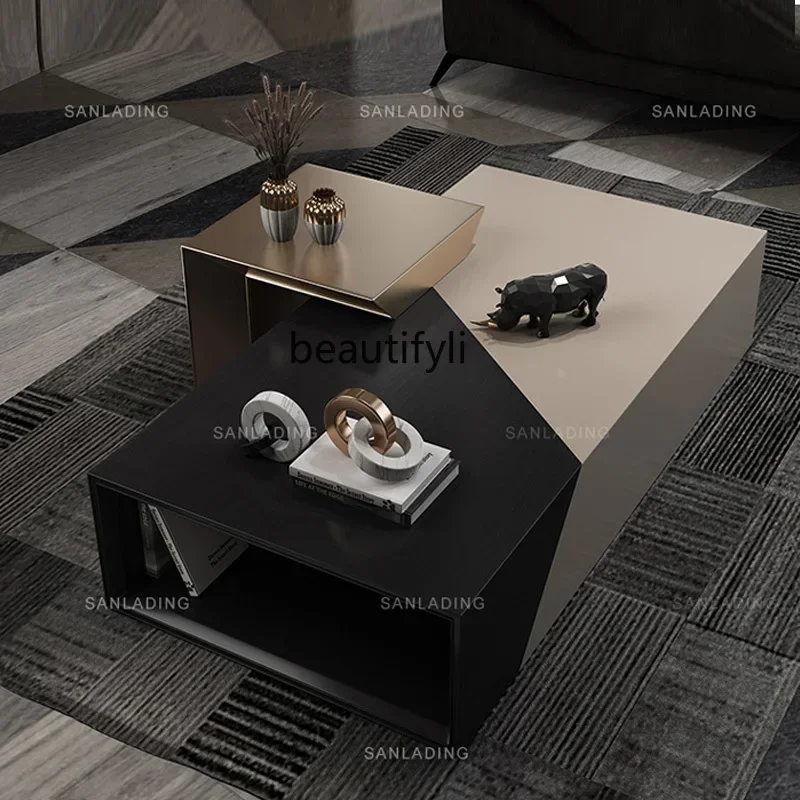 Mesa de centro minimalista italiana, combinação de armário de tv, luz, luxo, moderno, simples, villa, sala de estar, casa, mesa de chá
