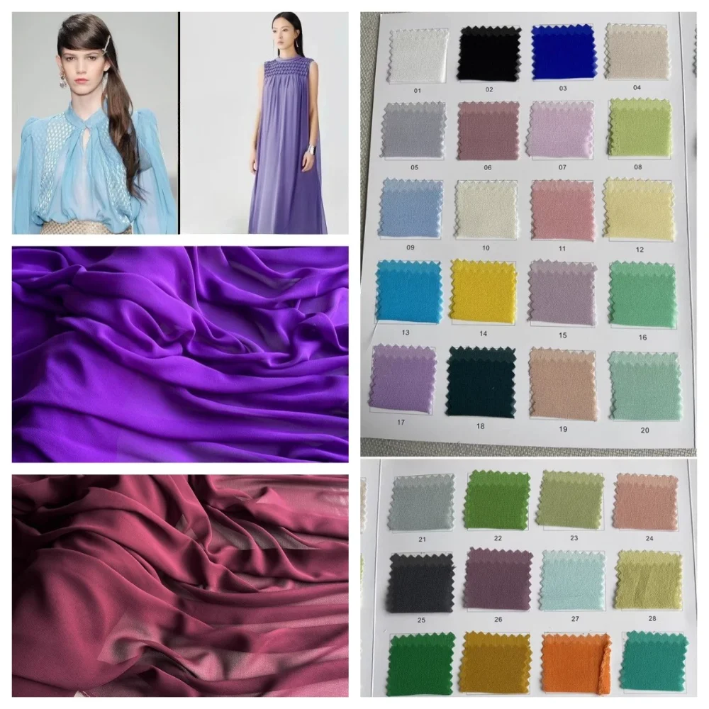 

Natural Mulberry Silk Georgette Yarn Fabric for Solid Color Thickened Dress Lining Clothing Fabrics By Meter Diy Sewing Cloth