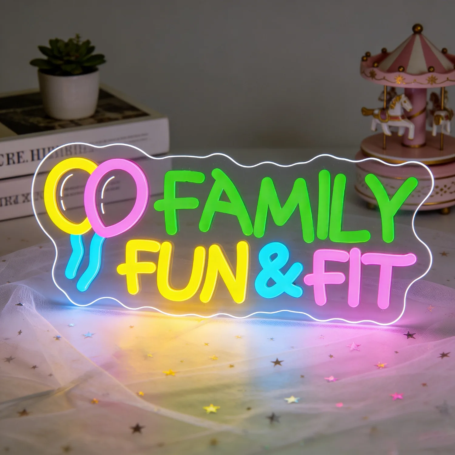 

Неоновая лампа-игрушка Family Fun & Fit: милый светильник с регулируемой яркостью, светодиодная неоновая вывеска для бара, фитнес-зала, игровой комнаты, тренажерного зала, детской зоны, домашнего декора