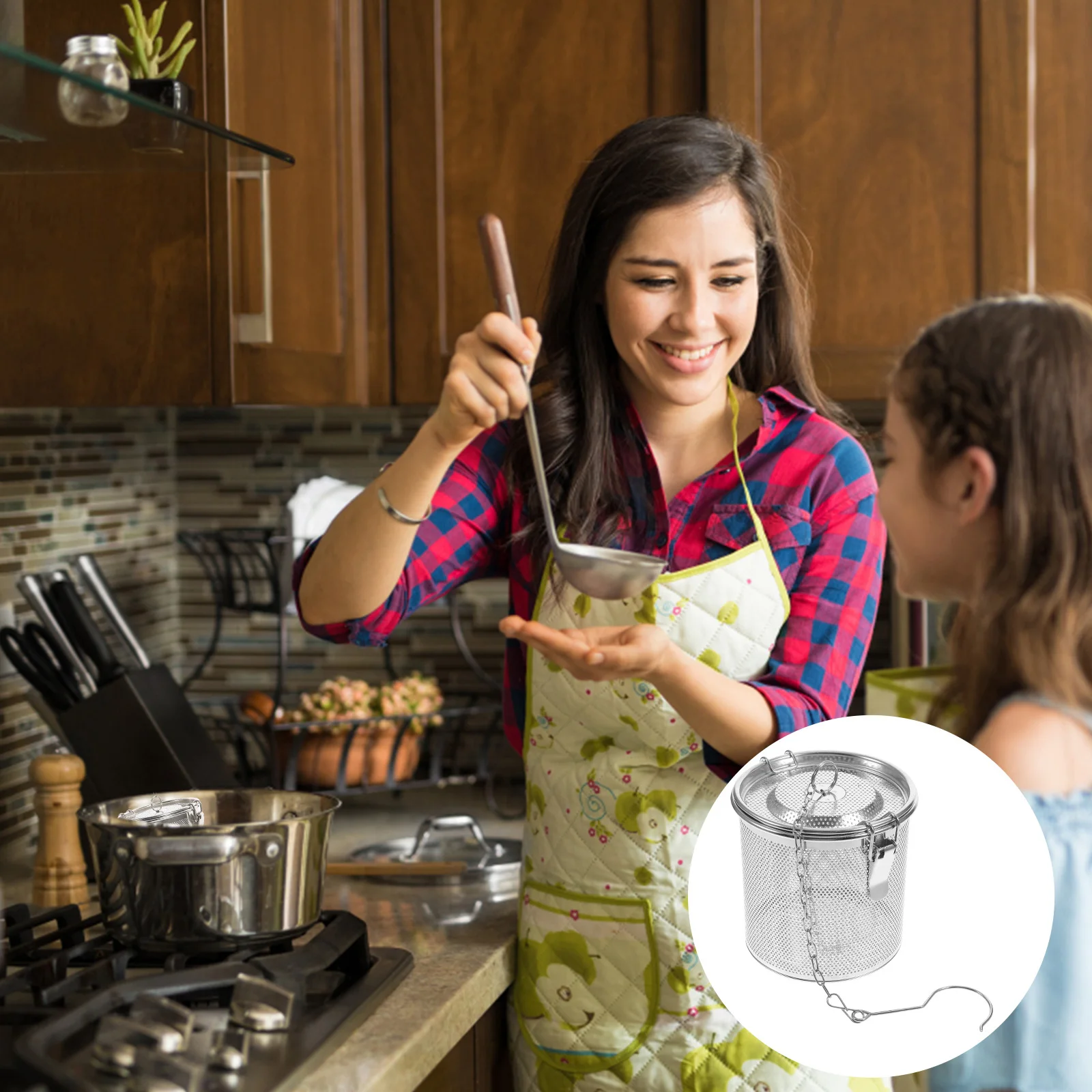 

1Pcs Stainless Steel Brine Hamper Useful Spice Filter with Anti-Dropping Hook Hanging for Household Cooking Kitchen Practical