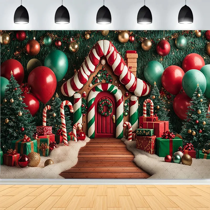 Christmas Day Pine Tree Bell Wreath Photography Backdrops Indoor Fireplace Winter Elk New Year Family Portrait Background CT-04