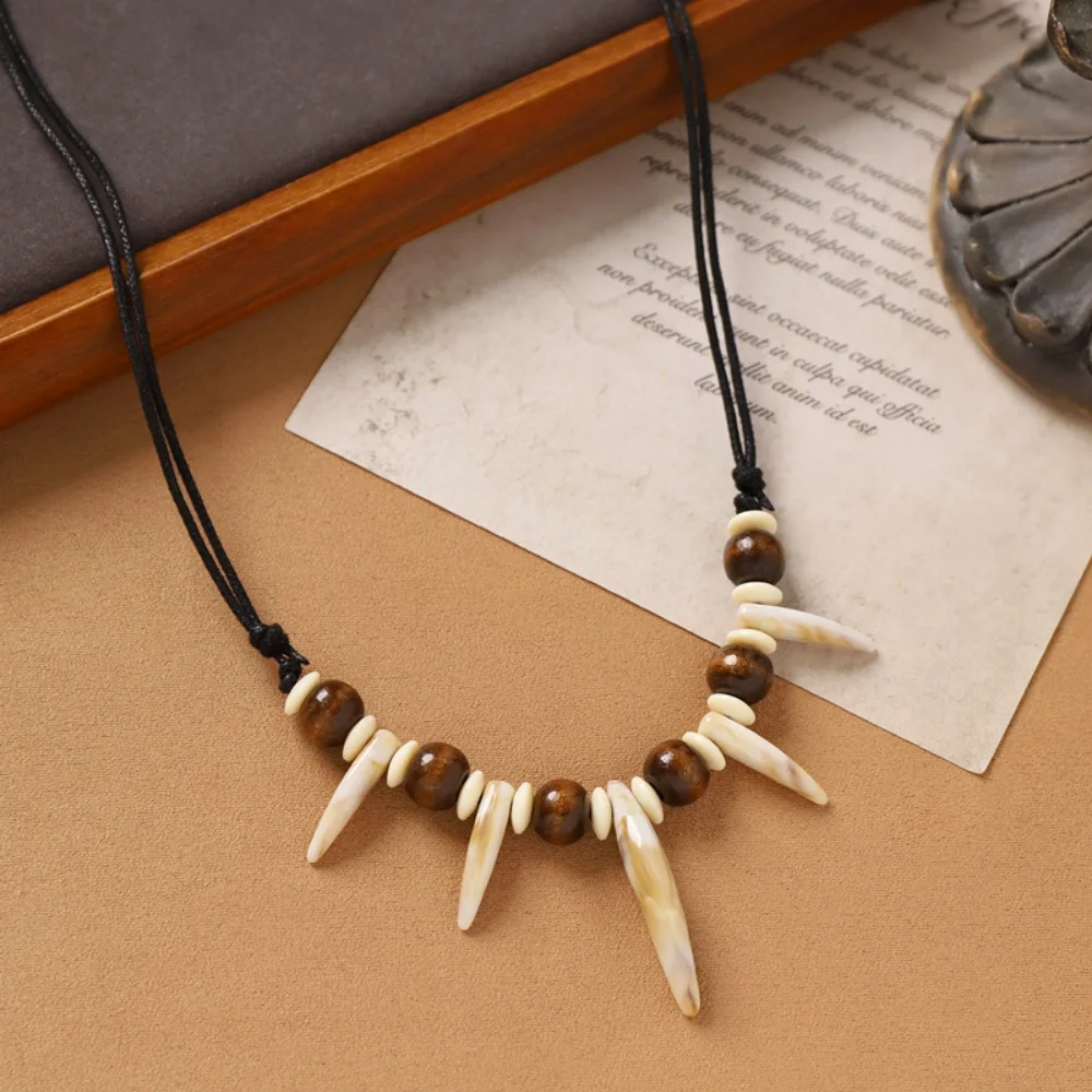 Vintage Wooden Bead Necklace For Men And Women Adjustable Black Rope Bohemian Daily Commuting And vacation Neck Accessory
