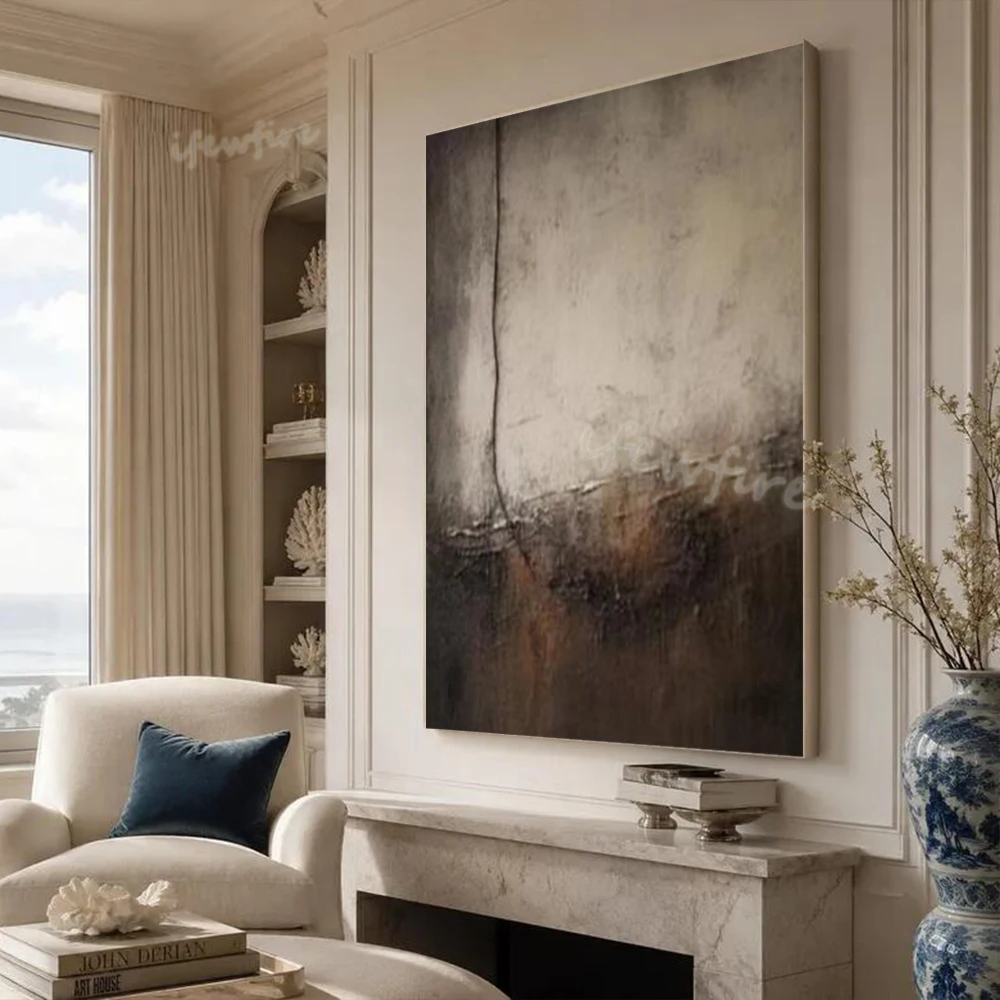 Modern Abstract Oil Painting on Canvas 100% Handmade Dark Brown Thick Layer Wall Mural Art Picture for Living Room Decor Image