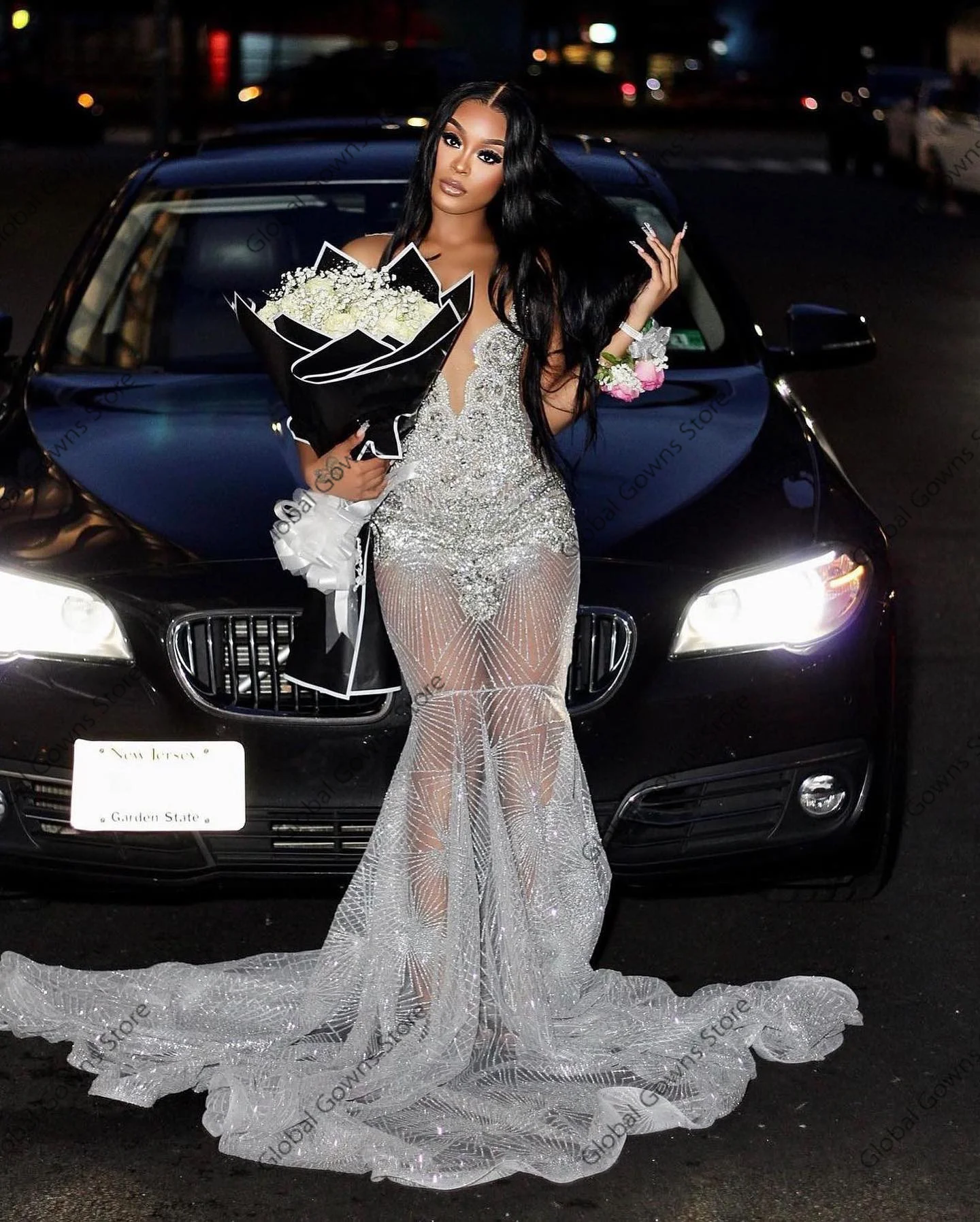 Silver Long Prom Dresses For Black Girls 2025 Beaded Evening Dress Celebrity Gown Crystal Tassel Birthday Party Gowns Customized