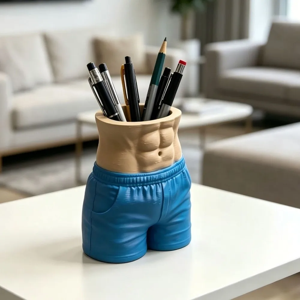 3D Printed Abdominal Muscle Pen Holder Decorative Plastic Desk Organizer Muscle Torso Unique Pencil Cup Stationery Organizer