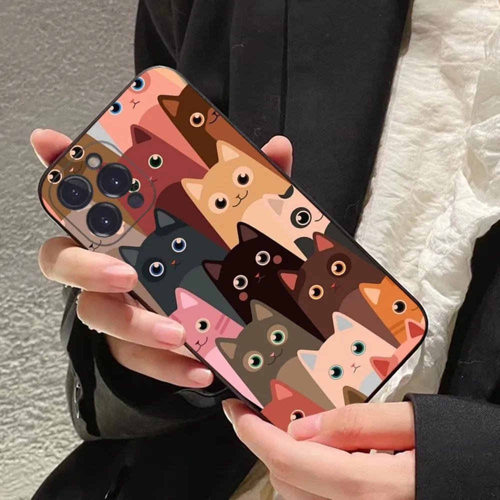 Cartoon Cute Cats Background Phone Case For iPhone 14 11 12 13 Mini Pro XS Max Cover 6 7 8 Plus X XR SE 2020 Funda Shell