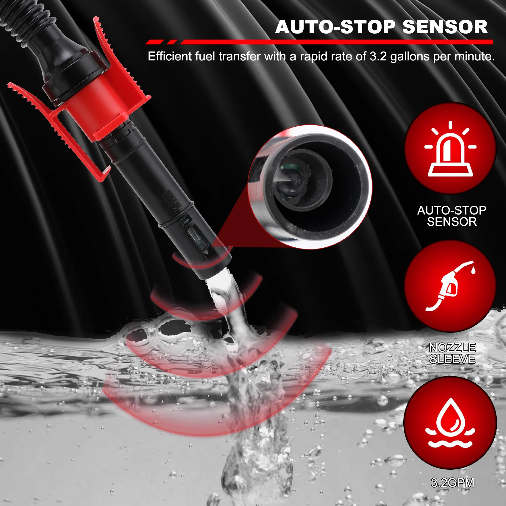 

Portable Fuel Transfer Pump with Auto-Stop, 3.2GPM Battery Powered Gas Diesel Liquid Extractor