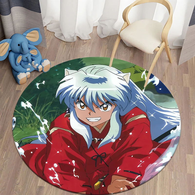 Inuyasha Cute Cartoon HD Printed Round Carpet, Bedroom Balcony Entrance Door .Sofa. Non-slip Mat. Home Decoration Gift Rug