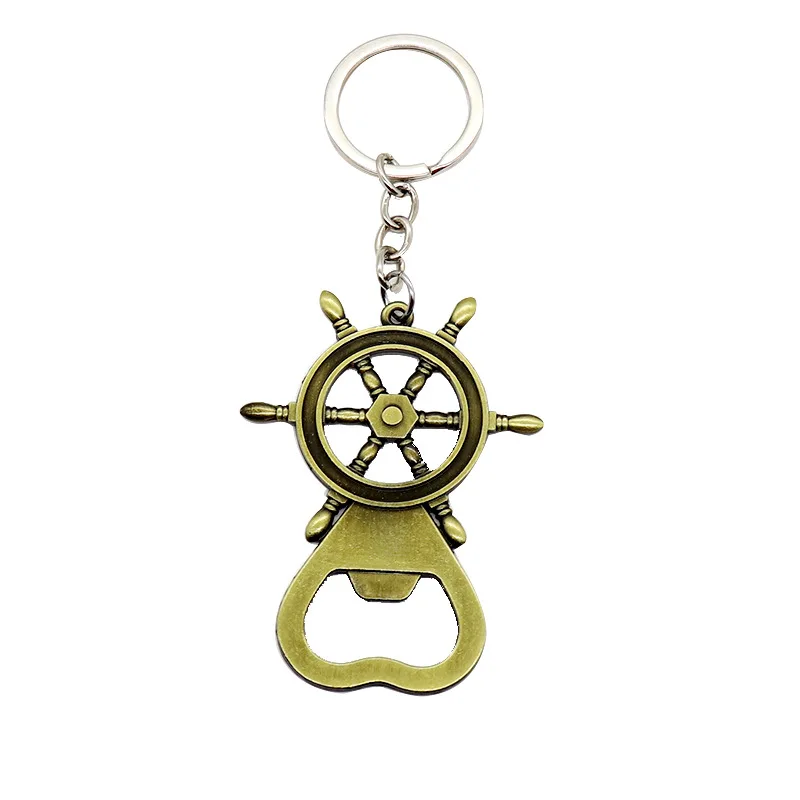 Creative Alloy Ship Rudder Beer Bottle Opener Keychain Personalized Car Keyrings Accessories Backpack Pendants Promotional Gifts