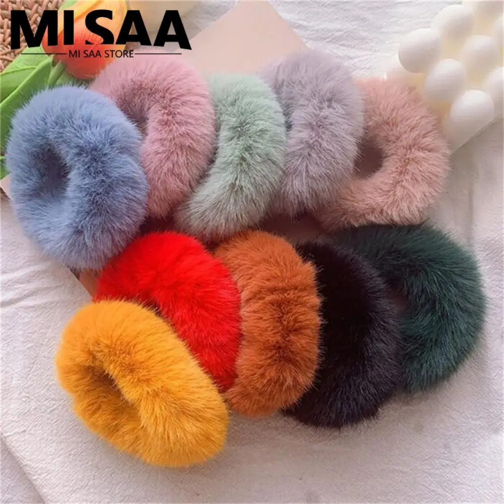 Solid Color Hair Band No Injury Soft Fabric Warm Candy Color Girl Hair Accessories Plush Large Intestine Hair Ring Imitation Fur