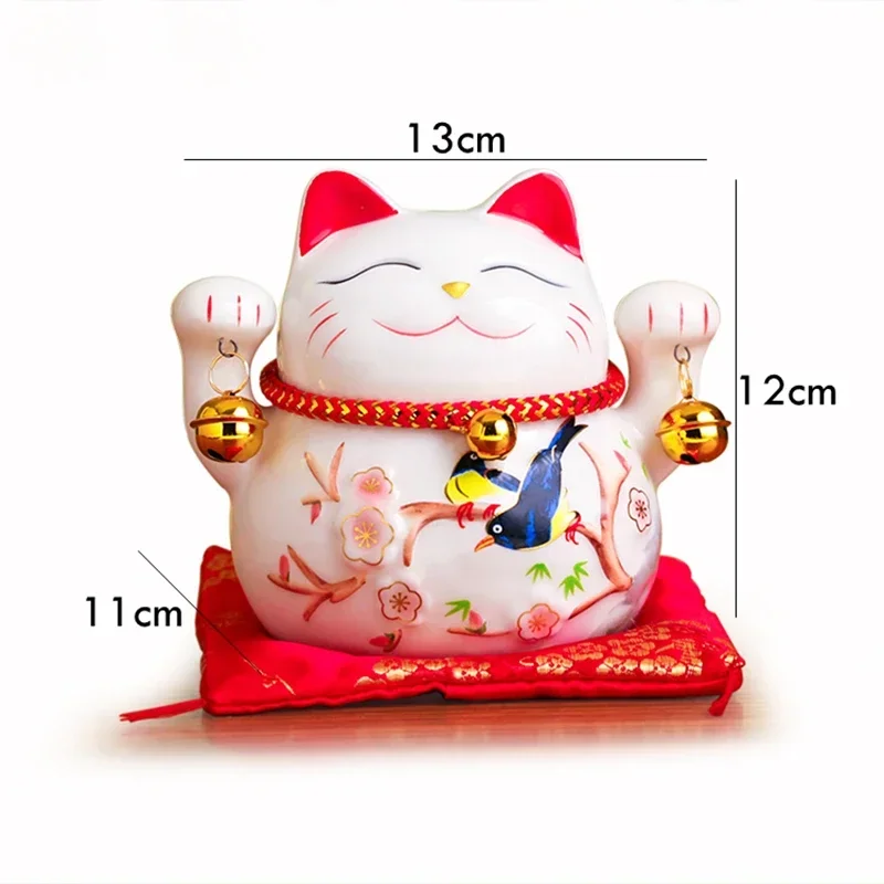 5 Inch Maneki Neko Lucky Cat Ornament Ceramic Fortune Cat Statue Home Decorative Gift Feng Shui Beckoning Cat Piggy Bank