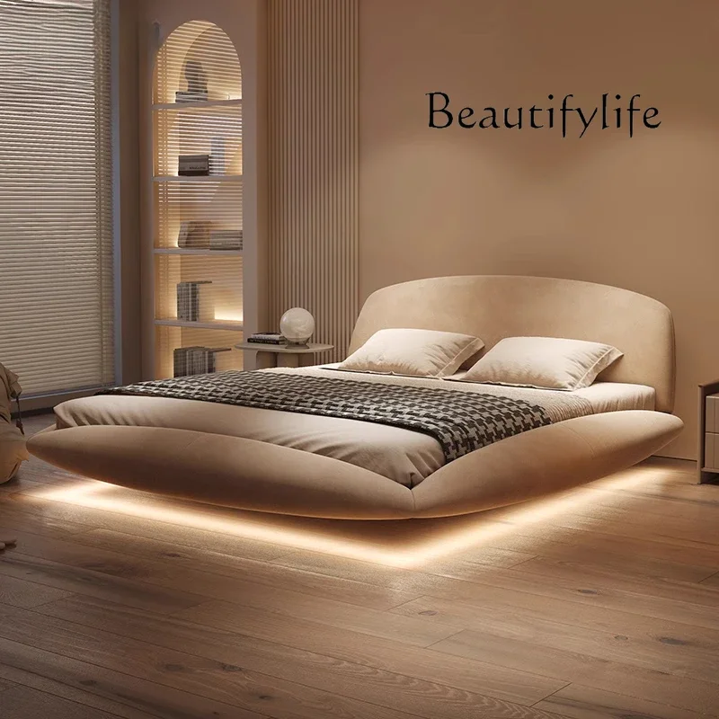 X36 Light Luxury Modern Fabric Bed, Suspended Bed With Lamp, Italian Minimalist 2 Meters Master Bedroom Atmospheric Luxury Bed