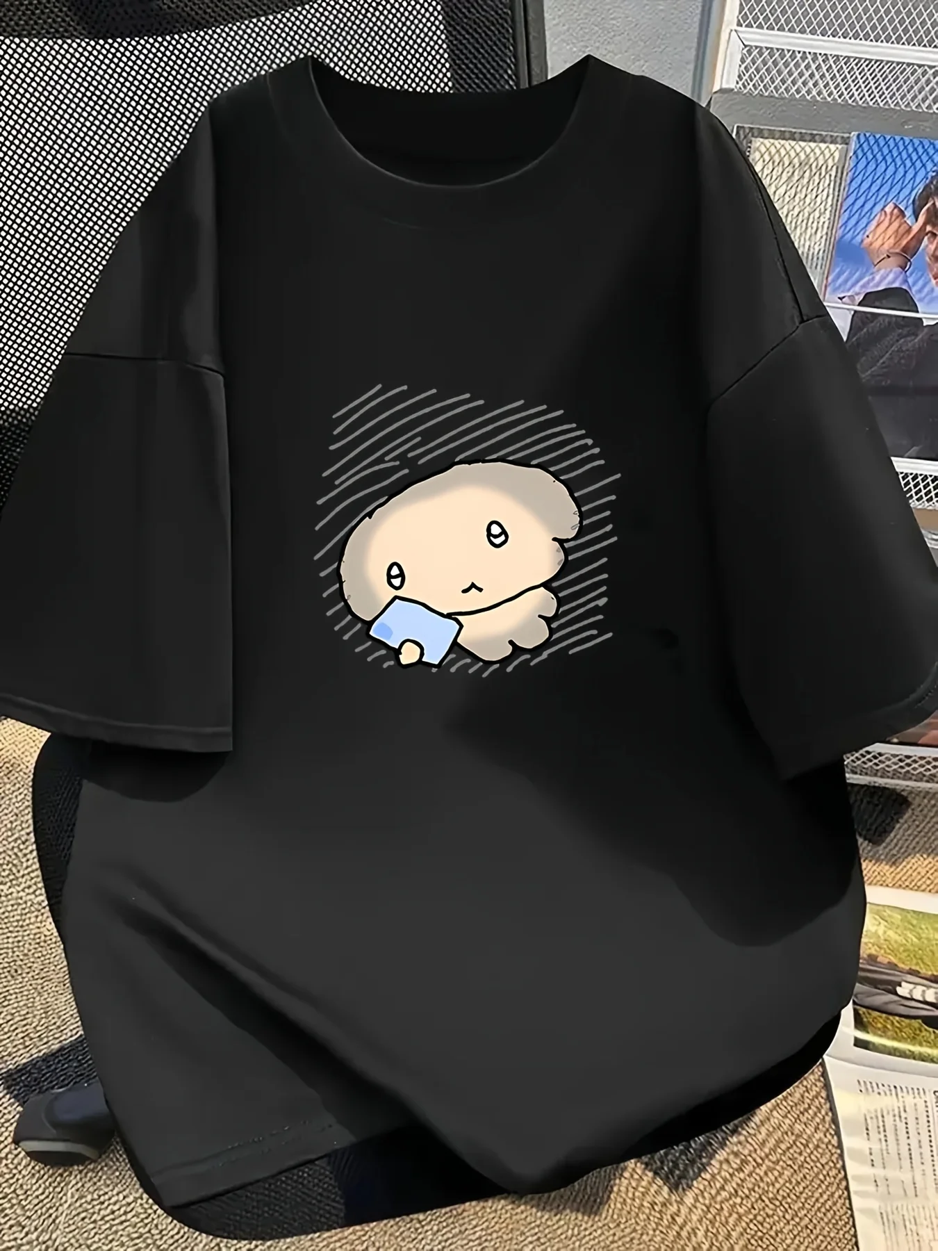 Funny Sad Dog Phone Graphic T Shirt Women Men Summer Short Sleeve Kawaii Meme Harajuku Casual Tee Tops Fashion Unisex Tshirt