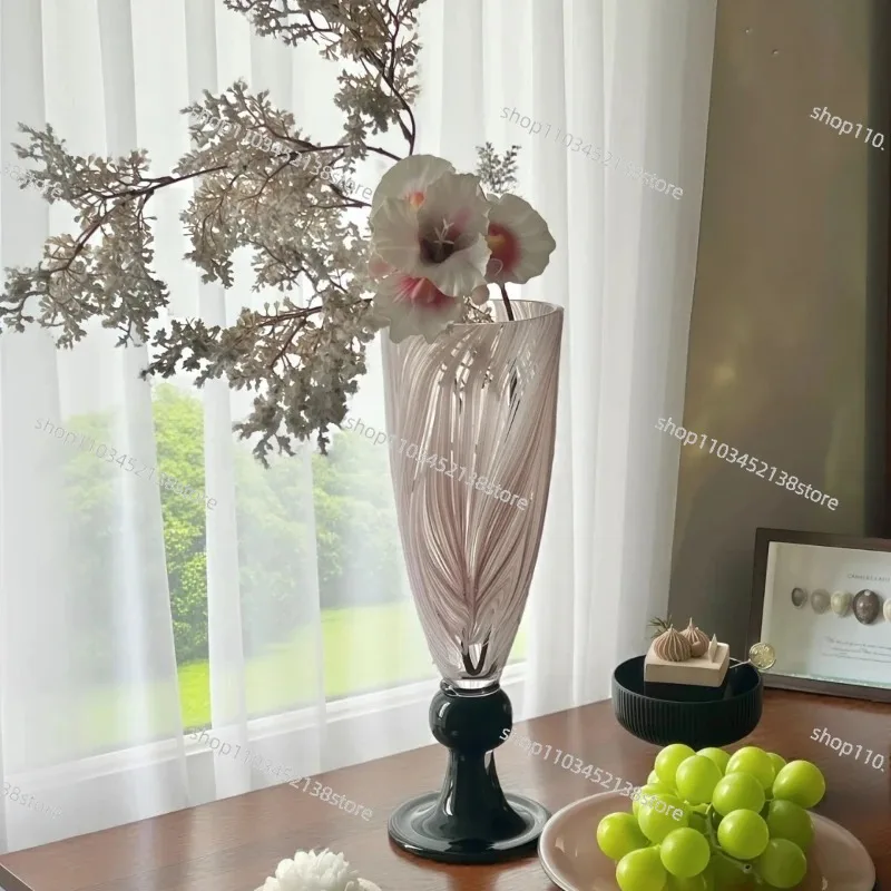 Pink Texture Tall Glazed French Vintage Lamp - High-End Art Flower Arrangement Ornament