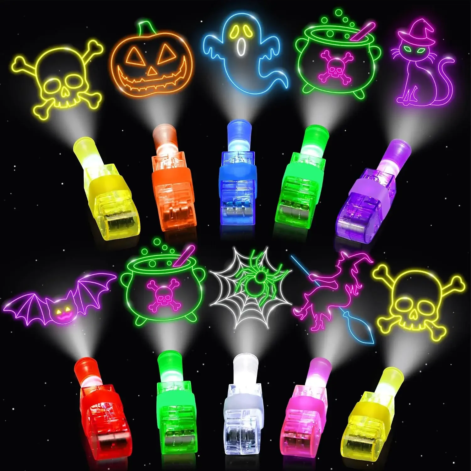Halloween LED Light Up Finger Lights Projection Glow Finger Rings Glow in The Dark Trick‑or‑Treat  Party Decor