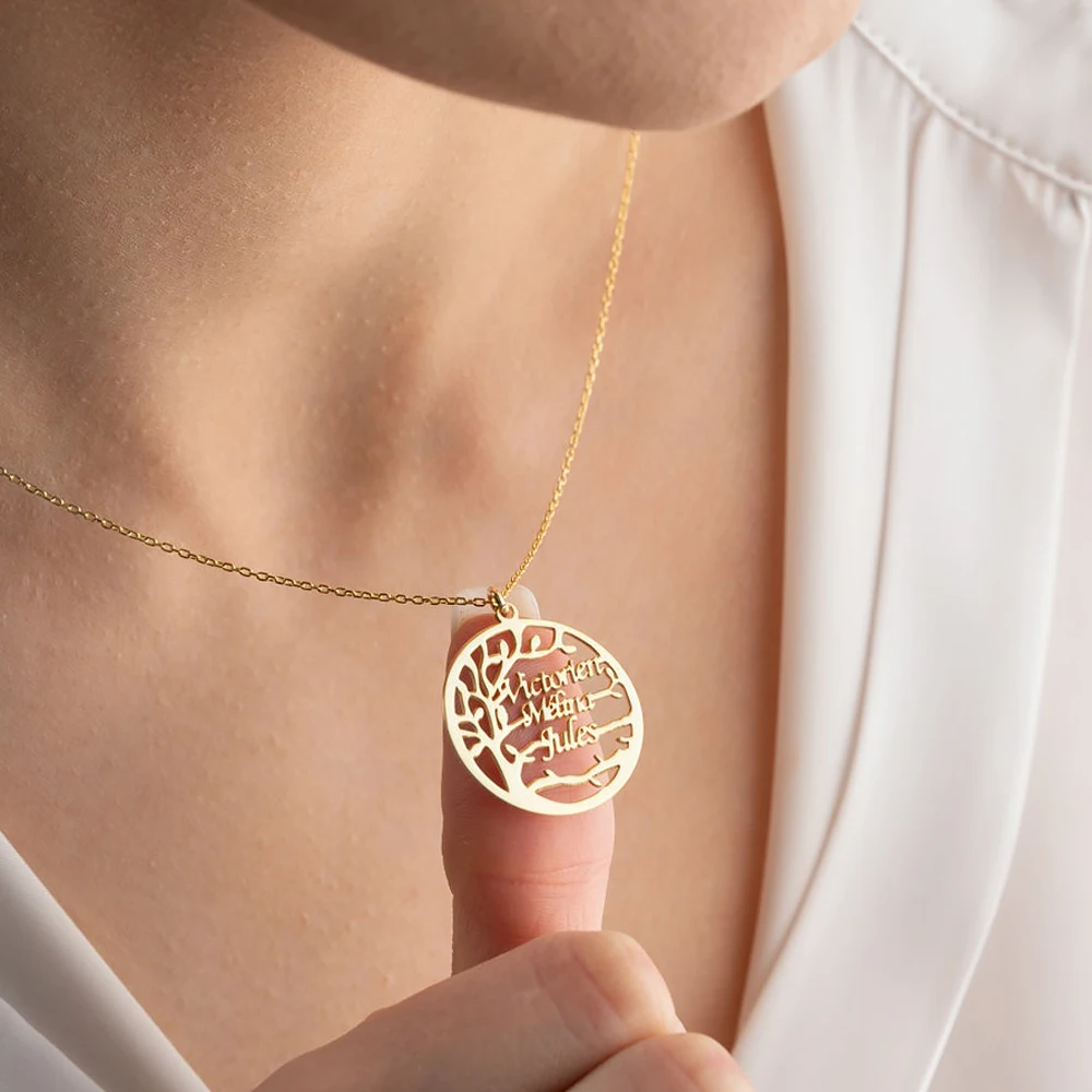 Personalized Necklace Stainless Steel Tree of Life Necklace Gold Family Necklace Charms Pendant Customized Jewelry mother gift