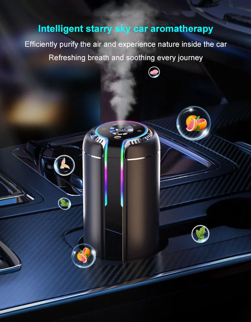 

Starry LED Aroma Diffuser 50ml Car Air Freshener with Colorful Ambient Light Perfume Oil for Vehicle Flavoring