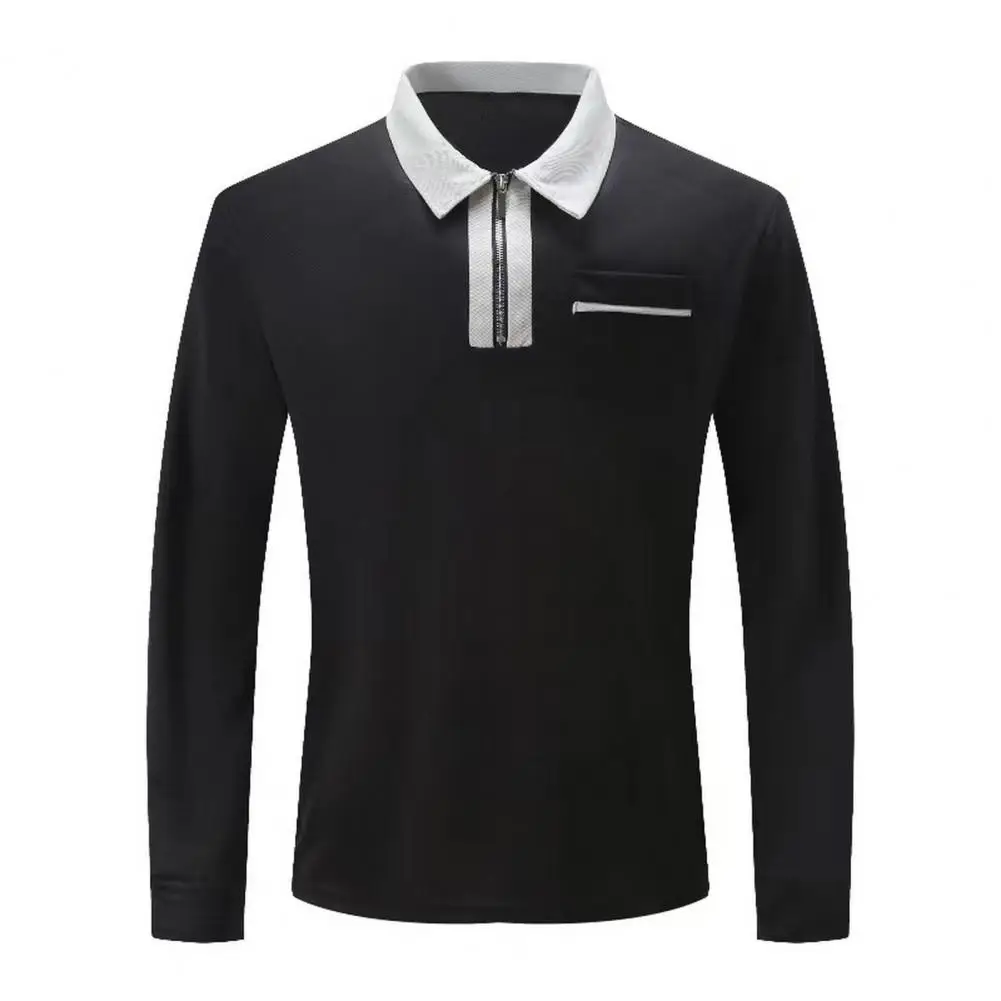 Long Sleeve Shirt Lapel Collar Shirt Versatile Men's Half-zippered Pullover Shirt with Lapel Collar Sweat Absorbing for Spring