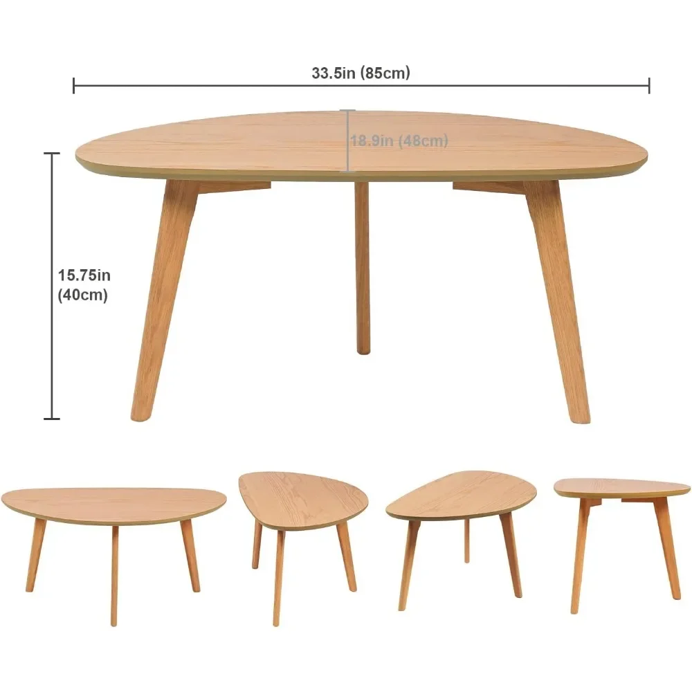 Meja kopi Oval kecil, pertengahan abad Modern untuk pusat ruang tamu minimalis Display meja kopi furnitur rumah kayu alam Kafe