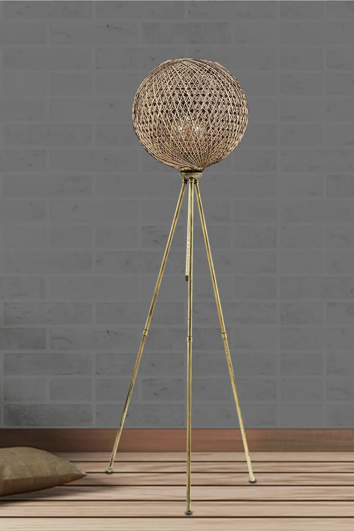 Modern Floor Lamp Wicker Jute Black Bedroom Bedside Decoration Standing Lamp Stand Indoor Living Children Room Lighting