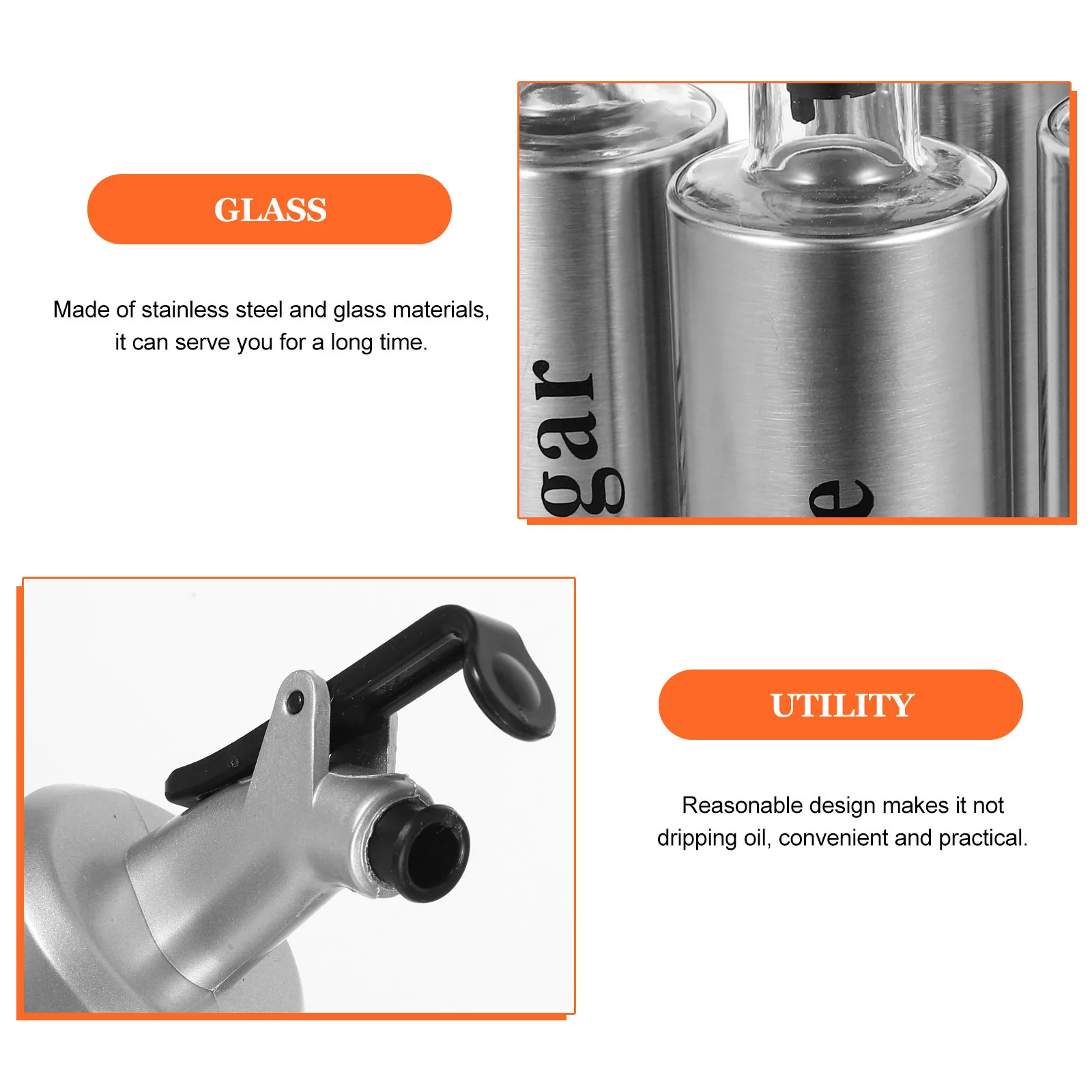 

4Pcs Kitchen Seasoning Oil and Vinegar Dispenser Bottles Soy Sauce Wine Set Drip Free Design for Countertop