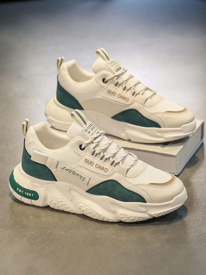 Men's Casual Sport Shoes Soft Bottom Trendy Thickened Heel Increase All-Match Dad Cool Shoes Breathable round Toe Rubber Outsole