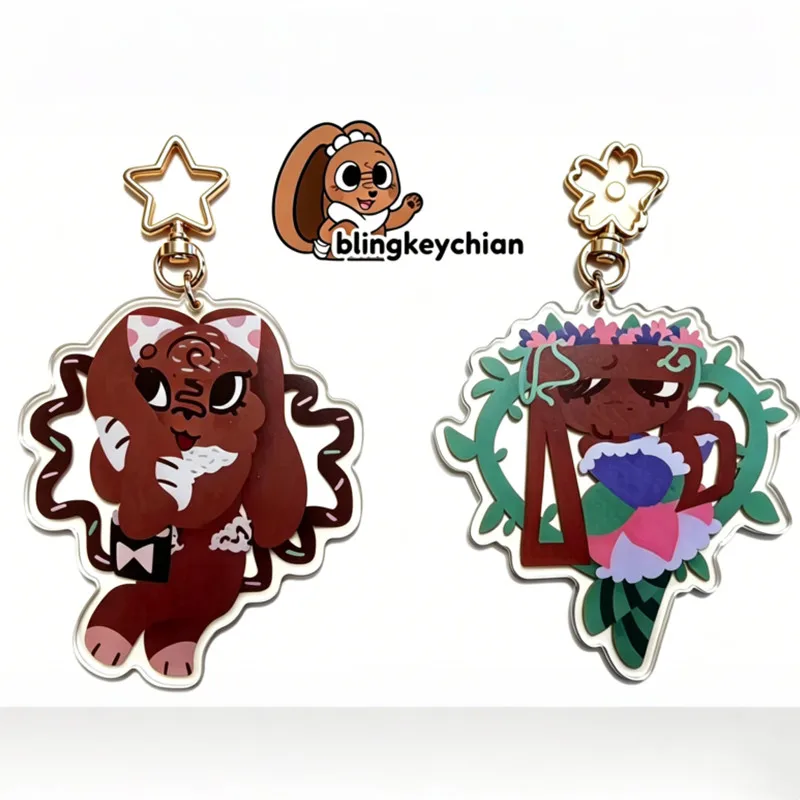 Llavero de acrílico World Toon - Colgante de personajes Bassie y Cocoa - Bonito merchandising de dibujos animados - Colgante de doble cara para bolso