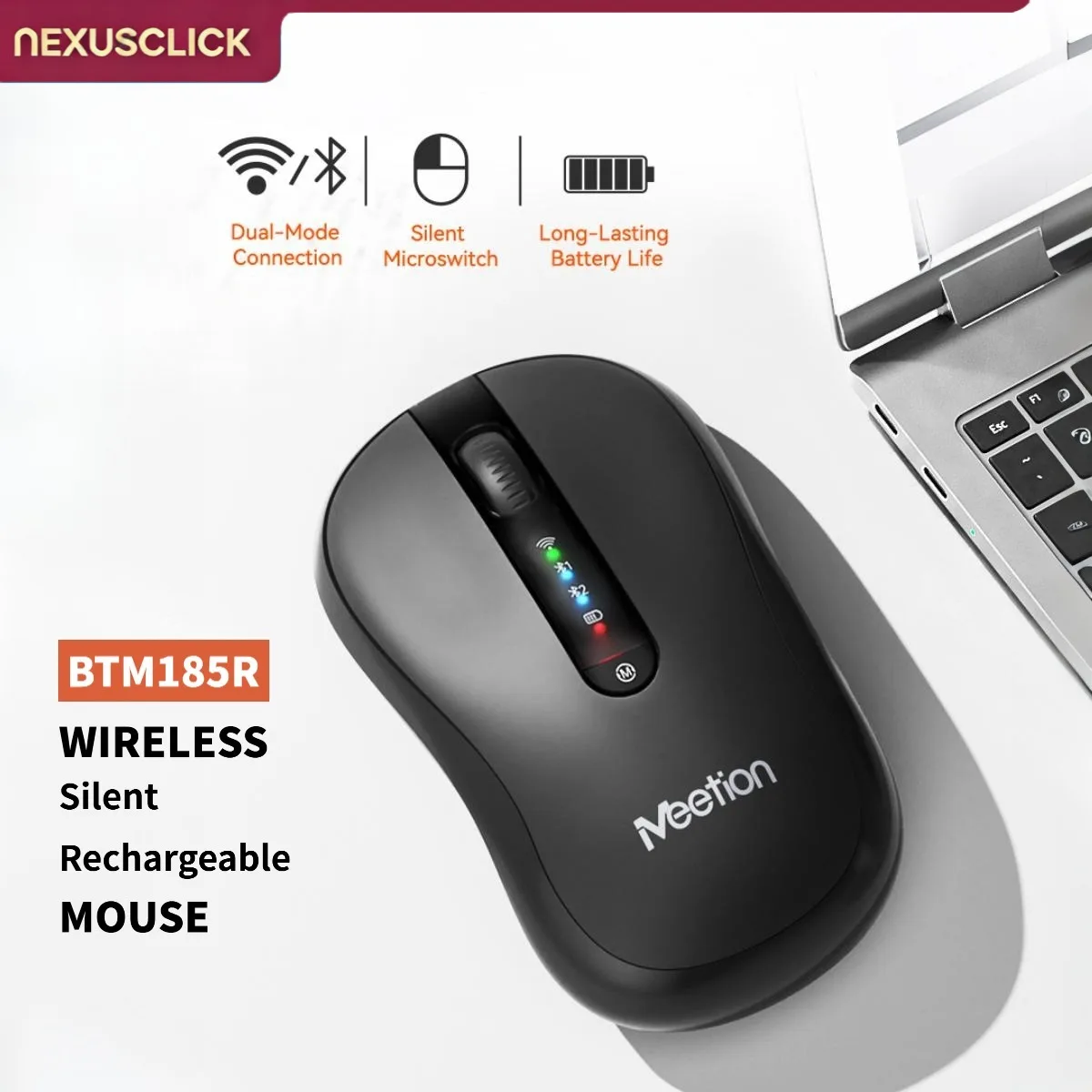 NexusClick Dual Mode 2.4G Bluetooth Wireless Mouse,Mute Click Rechargeable Ergonomic Adjustable DPI Portable Computer Home Mice