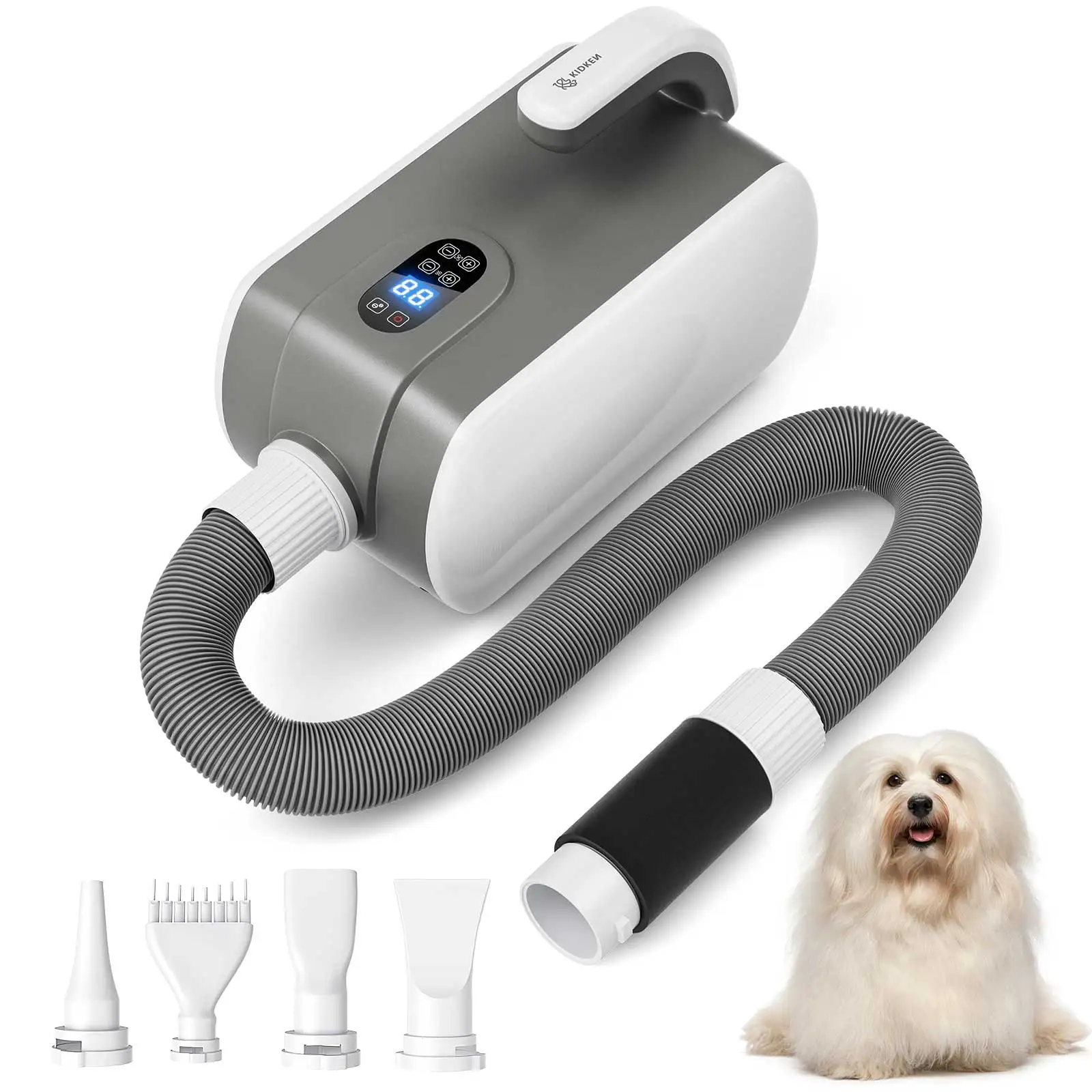 2800W Pet Dog Blow Dryer Adjustable Speed Temperature Control with 4 Nozzles and Extendable Hose for Pet Hair Grooming 110V US