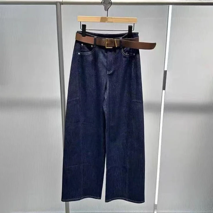 

Прямые широкие джинсы с высокой талией и широкими штанинами Брюки-бананы Гонконг Sle Универсальные утягивающие женские премиальные модные осенне-зимние...