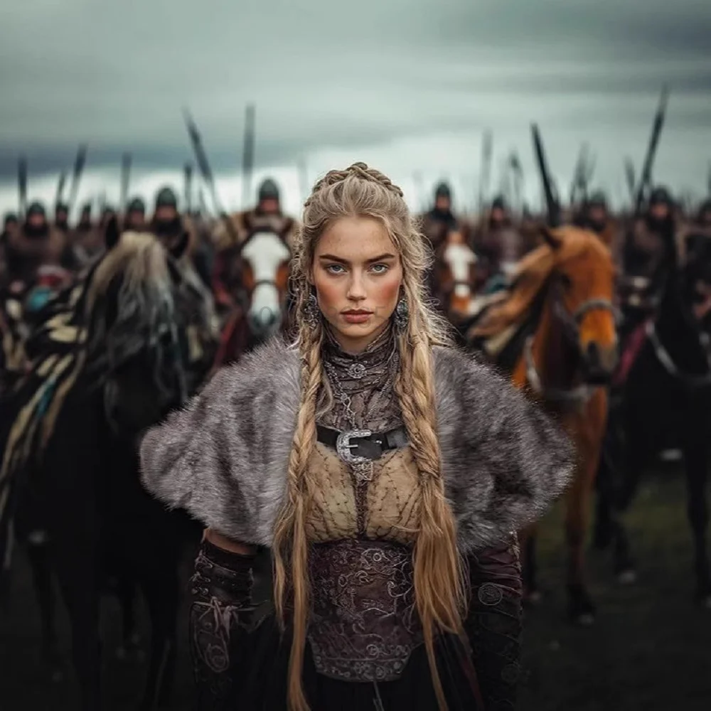 Faux Fur Collar Winter Clothing King Warrior Cloak Viking Fur Shawl Medieval Warrior Women's Cosplay Artificial Fur Cloak 2