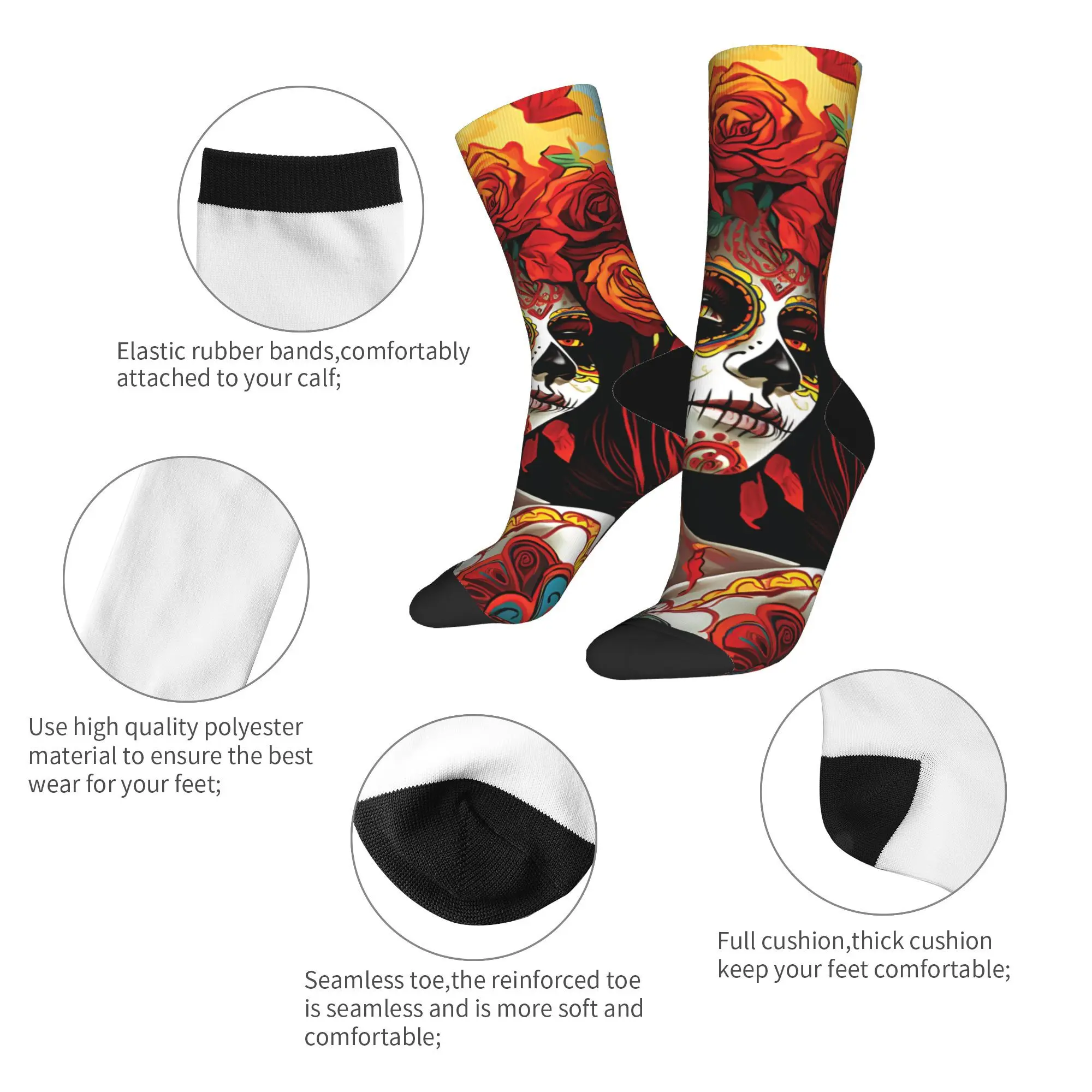 La Catrina Calavera Day of the Dead Носки на Хэллоуин Мужские забавные носки Harajuku Весна Лето Зима Средние чулки-трубы Подарок