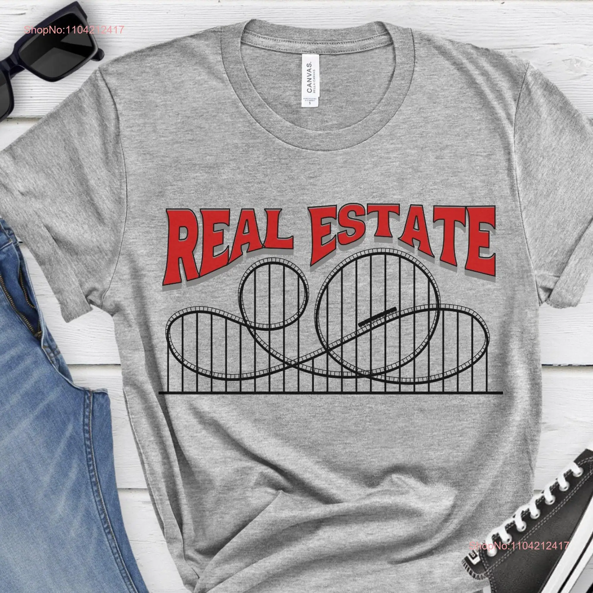 Real Estate Rollercoaster T Shirt Funny Agent Broker Realtor Home Loan Officer long or short sleeves