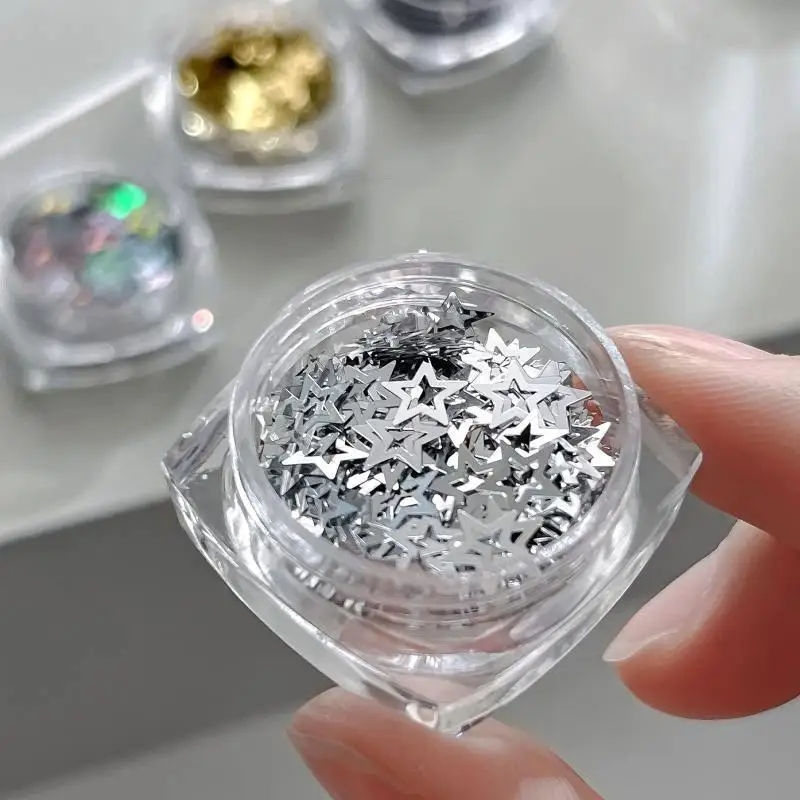 Mini Sparkling Hollowed-out Pentagram Nail Glitter Nail Art Accessories Glitter Powder Sequin Art Decorations Manicure Tool
